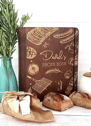 Именная книга рецептов книга для записи рецептов кулинарная книга в деревянной обложке деревянный блокнот кр111 фото