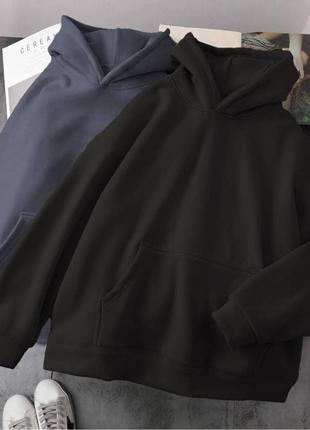 Теплый худи с начесом свободного кроя тедди оверсайз с капюшоном карманом кенгуру модный трендовый базовый3 фото