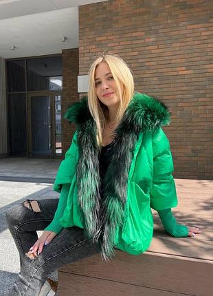 Розкішна куртка пуховик з хутро фінської лисиці