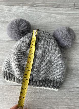 Шапка с 2мя помпонами зимняя теплая шапка мышка милая детская шапка для младенцев с мехом шапка из помпо5 фото