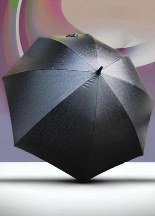 Елегантна та розкішна однотонна парасолька-тростина, напівавтомат із системою антивітер, чорна