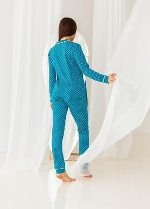 Жіноча бавовняна піжама на гудзиках в горошок, ozkan туреччина, хлопковая женская пижама2 фото