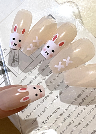 24 шт накладные ногти 💅 зайки 🐰 длинные пуанты балерина