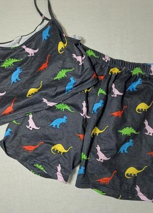Укороченный топ и шорты с принтом динозавров shein girls. пижама в динозаврах4 фото