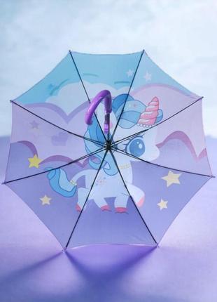Яскрава парасолька для дитини від фірми paolo, тростина напівавтомат з принтом єдиноріг, легка2 фото