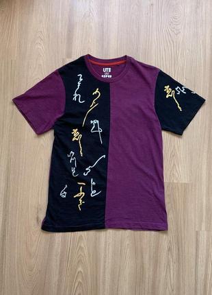 Колорблок футболка uniqlo с абстрактными символами иероглифами япония h&m arket cos m l1 фото