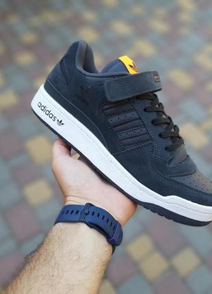 adidas worn forum low темно серые замша/кожа кроссовки мужские кожаные замшевые адедас форум кеды осенние отличное качество низкие на липучке8 фото