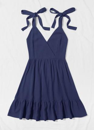 Однотонное темно-синее платье в стиле бохо shein4 фото