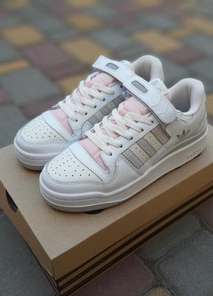 adidas Super forum low білі з сірим (сірий знак) шкіряні кросівки жіночі топ якість адідас форум кеди осінні низькі на липучці5 фото