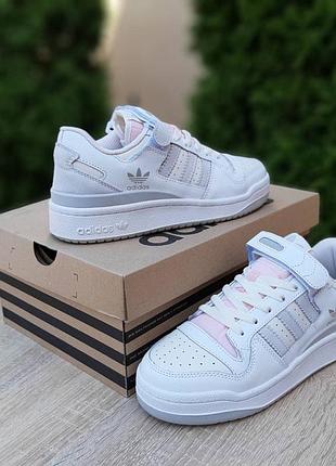 adidas Super forum low білі з сірим (сірий знак) шкіряні кросівки жіночі топ якість адідас форум кеди осінні низькі на липучці7 фото