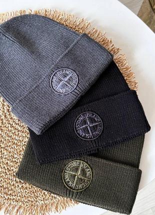 Шапка stone island невисока з відворотом бавовна2 фото