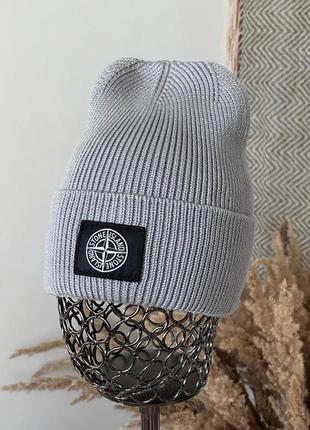 Шапка stone island невисока з відворотом бавовна8 фото