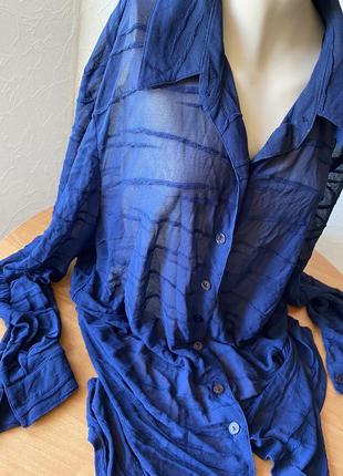 Подовжена темно-синя сорочка блузка блуза рубашка2 фото