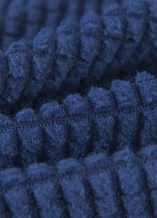 Готовые чехлы на диваны трехместный трикотаж красивые, чехлы на диван жаккард стильный на резинке синий2 фото