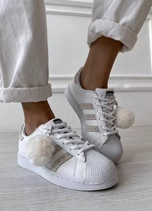 Жіночі кросівки adidas superstar white beige 36-37-402 фото