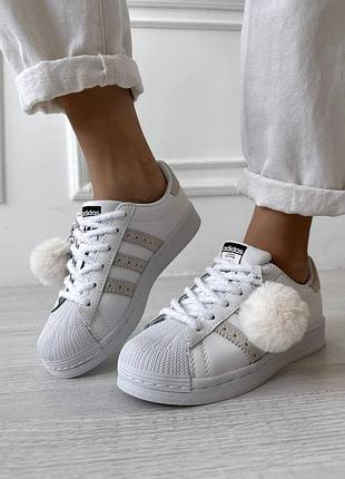Жіночі кросівки adidas superstar white beige 36-37-404 фото