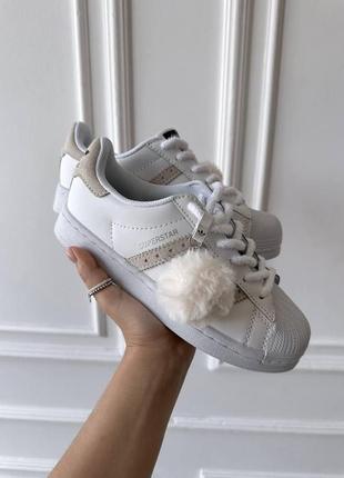 Женские кроссовки adidas superstar white beige 36-37-40