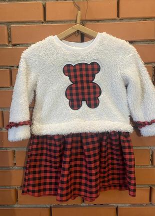 Теплое флисовое платье с юбкой в клетку shein 4 р ( 104 см).