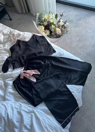 Комплект для дому піжамка шовк майка-топ і штани + маска для сну