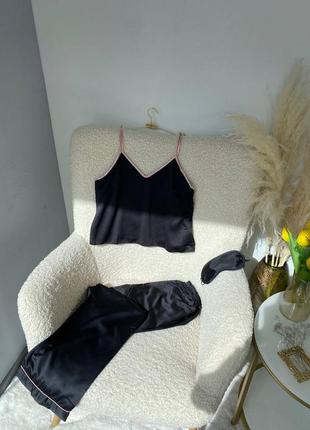 Комплект для дому піжамка шовк майка-топ і штани + маска для сну10 фото
