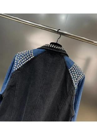 Женский дизайнерский джинсовый блейзер пиджак со стразами и камнями6 фото