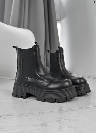 Трендовые черные женские ботинки челси, классические ботинки деми, кожаные/кожа-женская обувь на осень8 фото