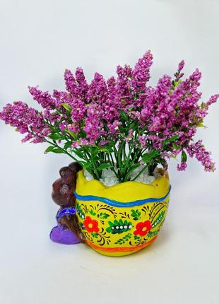Кашпо зі штучною рослиною кашпо ручний розпис декоративні квіти ручної роботи пасхальний кролик5 фото