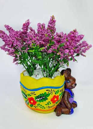 Кашпо зі штучною рослиною кашпо ручний розпис декоративні квіти ручної роботи пасхальний кролик10 фото