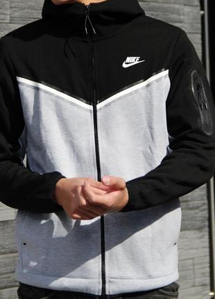 Чоловічий та жіночий зіп-худі nike tech fleece чорно-сірий весна осінь