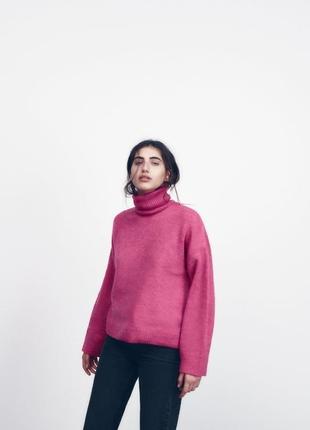 Розовый оверсайз свитер с горловиной zara3 фото