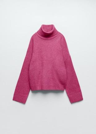 Розовый оверсайз свитер с горловиной zara1 фото