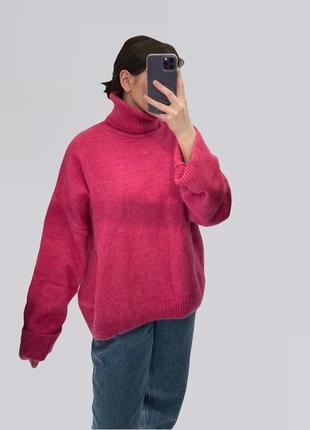 Розовый оверсайз свитер с горловиной zara5 фото