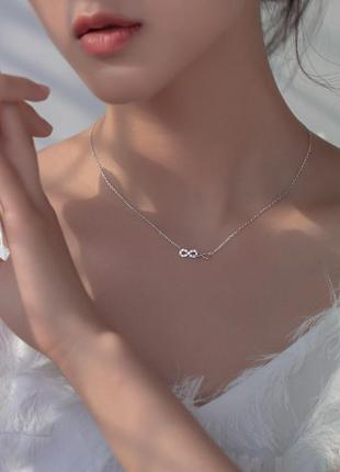 Подвеска бесконечность с фианитами, цепочка с кулоном, серебряное покрытие 925 пробы,...