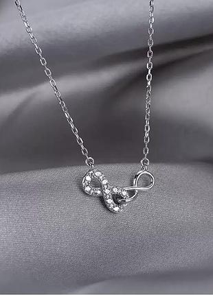 Подвеска бесконечность с фианитами, цепочка с кулоном, серебряное покрытие 925 пробы,...