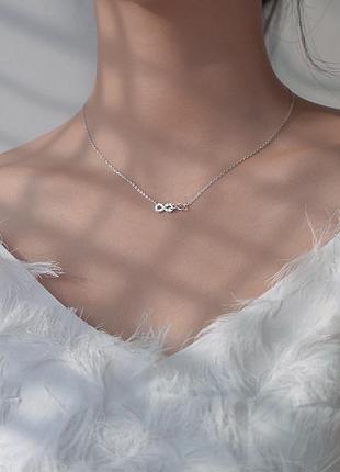 Подвеска бесконечность с фианитами, цепочка с кулоном, серебряное покрытие 925 пробы,...