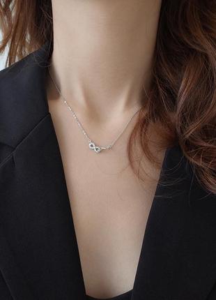 Подвеска бесконечность с фианитами, цепочка с кулоном, серебряное покрытие 925 пробы,...