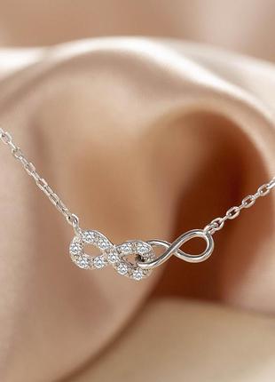 Подвеска бесконечность с фианитами, цепочка с кулоном, серебряное покрытие 925 пробы,...