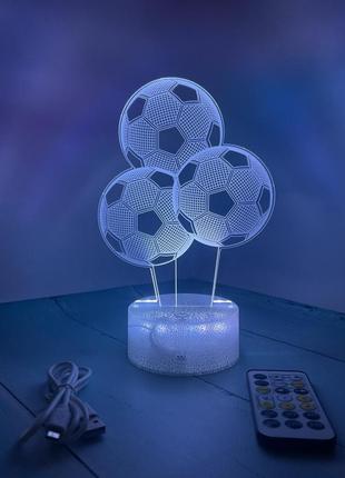 3d-лампа футбольні м'ячі, подарунок для любителів футболу світильник або нічник, 7 кольорів і пульт1 фото