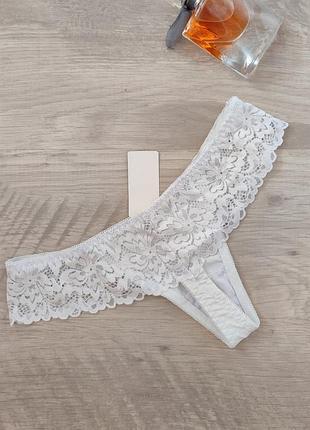 Стринги кружевные белые трусики танга biweier xl