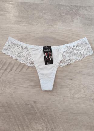 Стринги кружевные белые трусики танга biweier xl