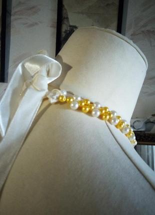 Чокер намисто перли хендмейд vintage текстиль-прикраса на шию2 фото