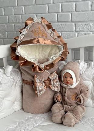 Зимний велюровый комплект "очарование" для новорожденных, шоколадный