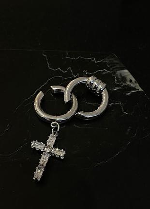 Кафи 2 шт хрест з камінням, асиметричні сережки без проколу на хрящ, срібне покриття 925 проби3 фото