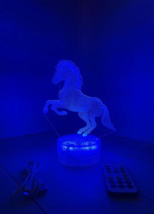3d лампа бегущая лошадь, подарок для любителей конного спорта , светильник или ночник, 7 цветов и пульт7 фото