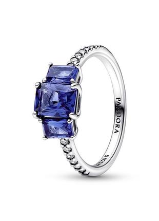 Серебряное кольцо пандора 192389c01 синее с камнями камушками три синих прямоугольника синие крупные камни серебро проба 925 новое с биркой pandora6 фото