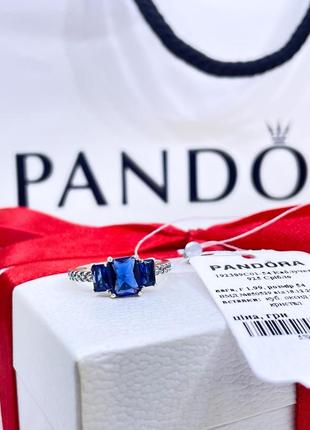 Серебряное кольцо пандора 192389c01 синее с камнями камушками три синих прямоугольника синие крупные камни серебро проба 925 новое с биркой pandora3 фото