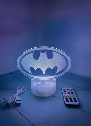 3d-лампа значок бэтмена, подарок для фанатов приключений супергероев, светильник или ночник, 7 цветов и пульт5 фото