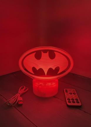 3d-лампа значок бэтмена, подарок для фанатов приключений супергероев, светильник или ночник, 7 цветов и пульт3 фото