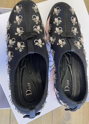 Колекційні кросівки сліпони christian dior fusion embroidered bee sneakers (black)