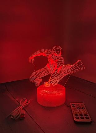 3d лампа человек паук с веб-шутером, подарок для фанатов комиксов, светильник или ночник, 7 цветов и пульт